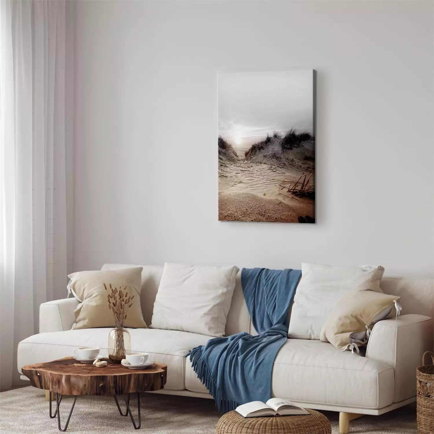 Canvas Art Print Path Through Dunes Vertical - beach landscape with sea backdrop