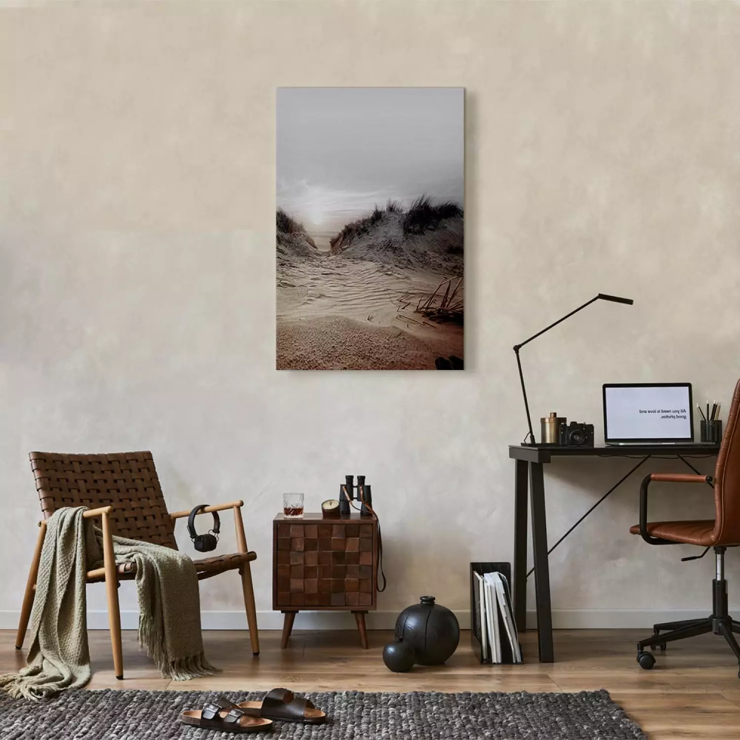 Canvas Art Print Path Through Dunes Vertical - beach landscape with sea backdrop