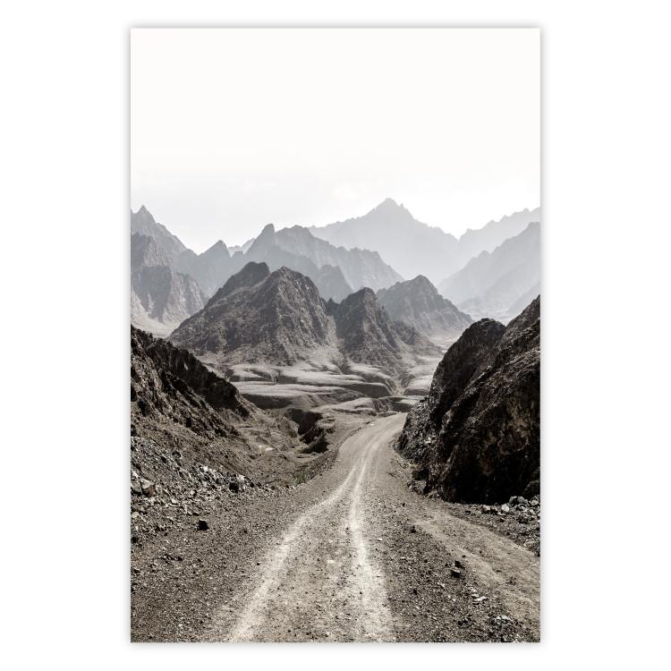 Poster Trail Through Mountains - landscape of a road and rocky mountains against a clear sky