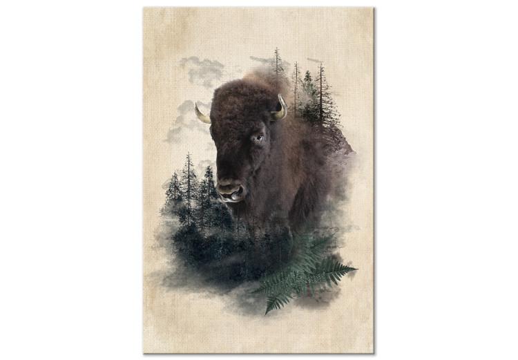 Canvas Dignified Bison (1-piece) Vertical - animal against a drawn natural background