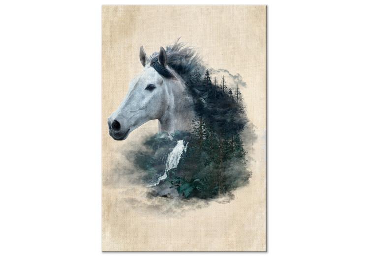 Canvas Messenger of Freedom (1-piece) Vertical - horse against a drawn forest background