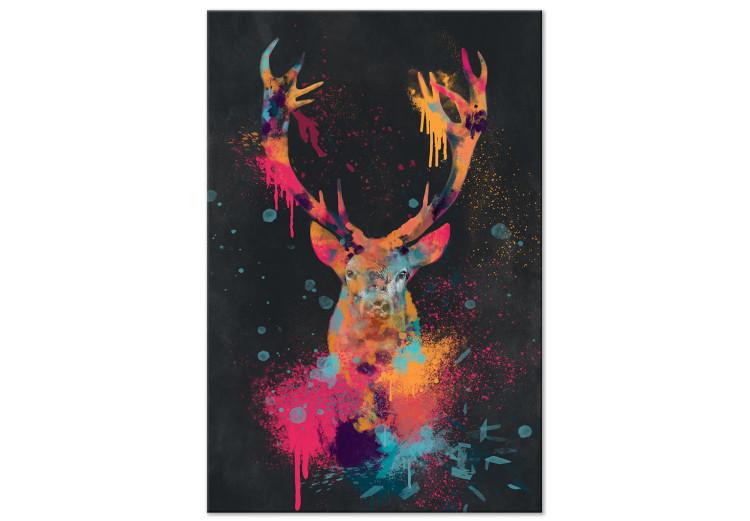 Canvas Striking Stag (1-piece) Vertical - colorful abstract deer