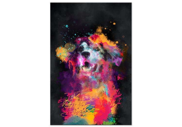 Canvas Dog's Joy (1-piece) Vertical - colorful dog in watercolor motif