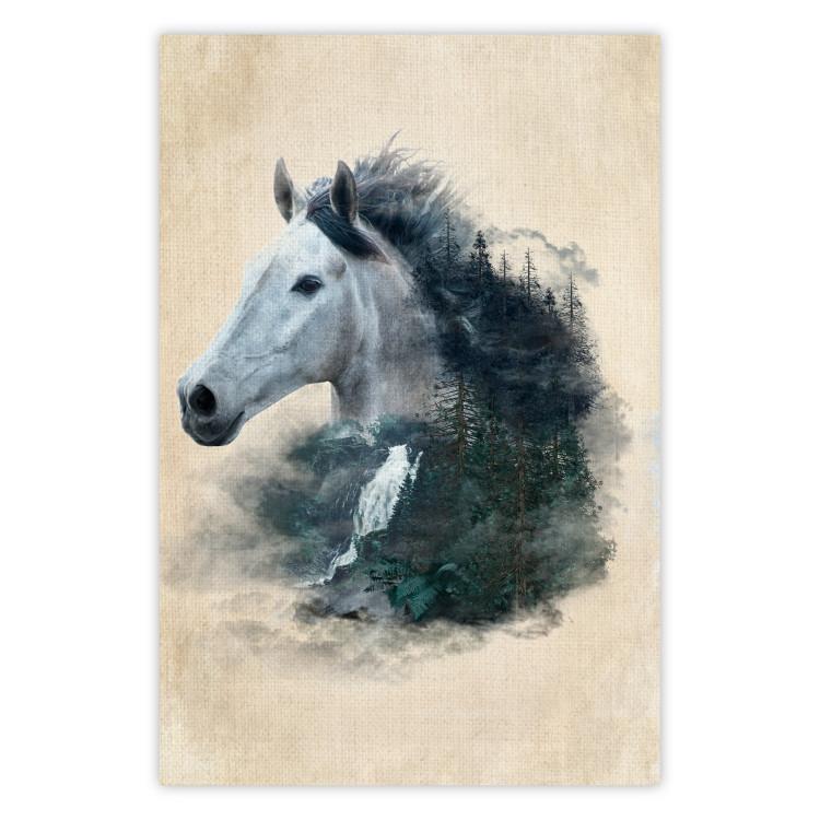 Poster Messenger of Freedom - gray horse surrounded by nature on a beige texture