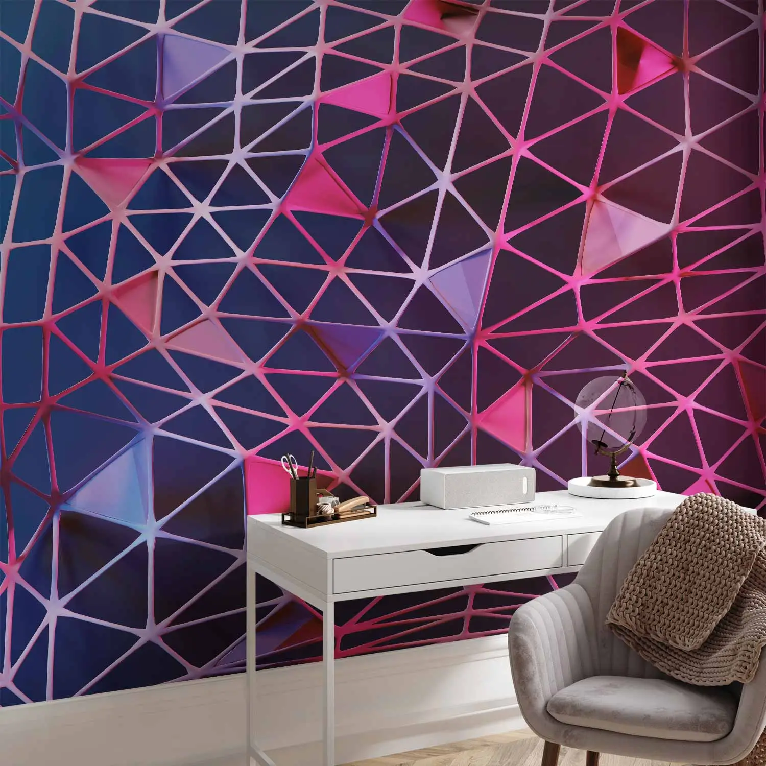 pink and grey triangle wallpaper