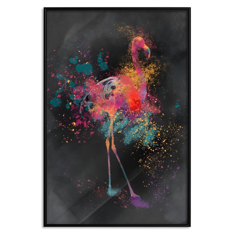 Poster Flamingo Color - abstract multicolored bird in watercolor motif