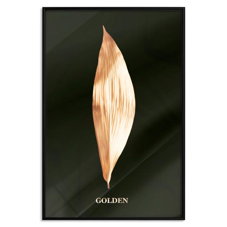 Poster Modest Elegance - plant composition of a golden leaf on a black background