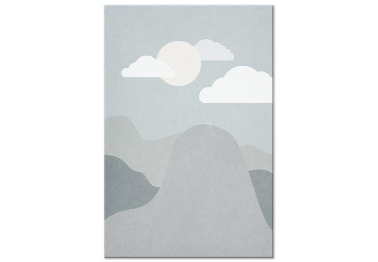 Canvas Walk in the mountains - Mountain landscape for children's room with clouds and blue sky in delicate shades of gray, beige and blue