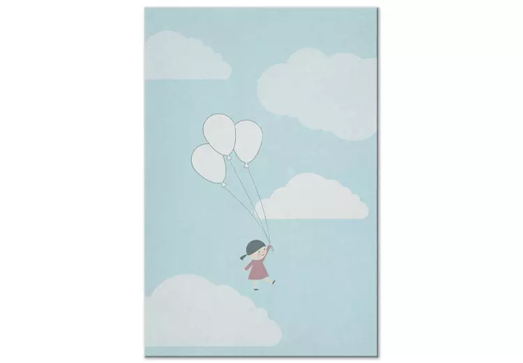 Canvas Head in the clouds - a girl with balloons amidst clouds and sky, perfect decoration for a children's room