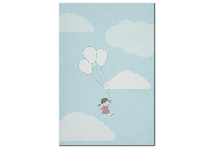 Canvas Head in the clouds - a girl with balloons amidst clouds and sky, perfect decoration for a children's room