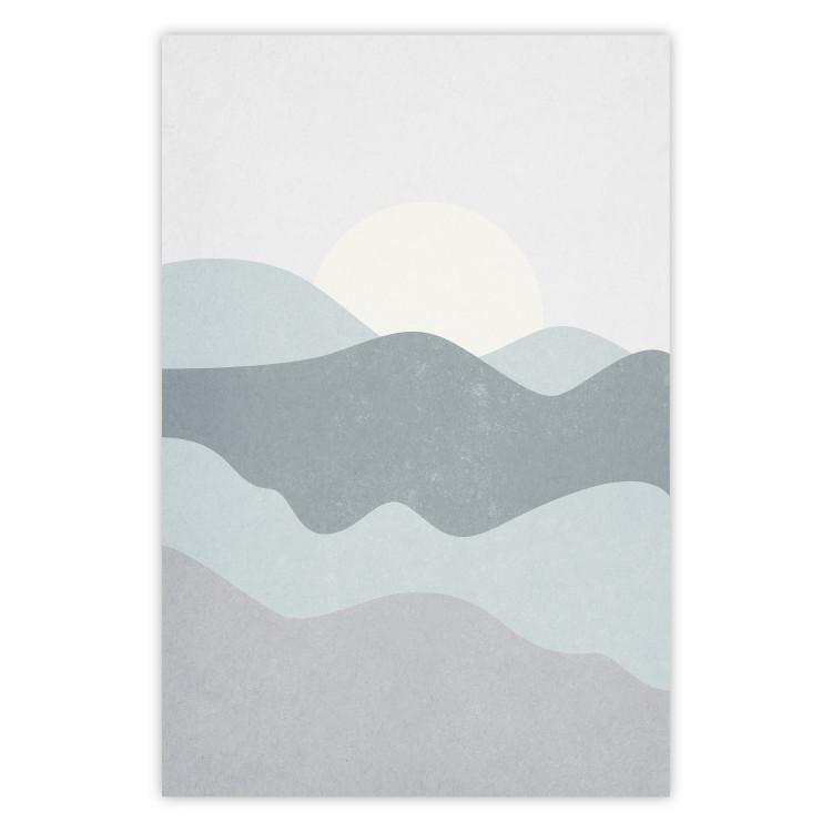 Poster Sun over Mountains - abstract gray landscape of hills with sun