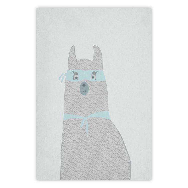 Poster Mysterious Llama - funny animal with ribbons on a solid gray background