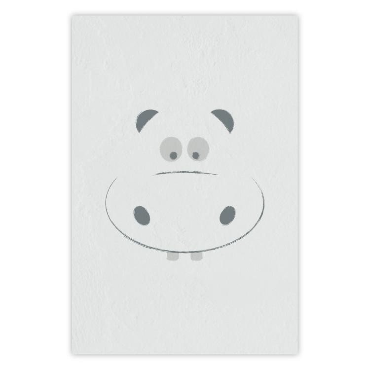 Poster Happy Hippo - animal with a funny face on a solid gray background