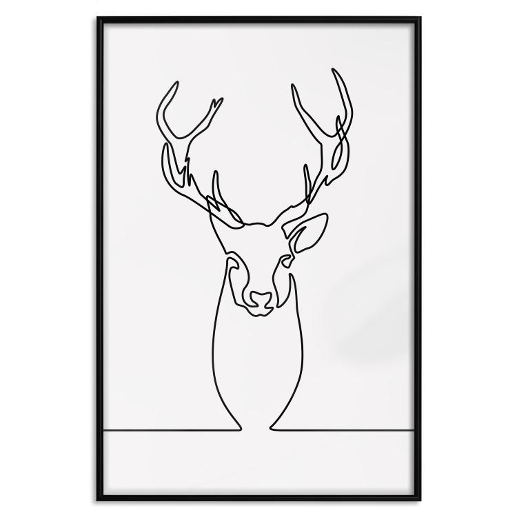 Poster Face of Autumn - black line art of a deer on a solid gray background