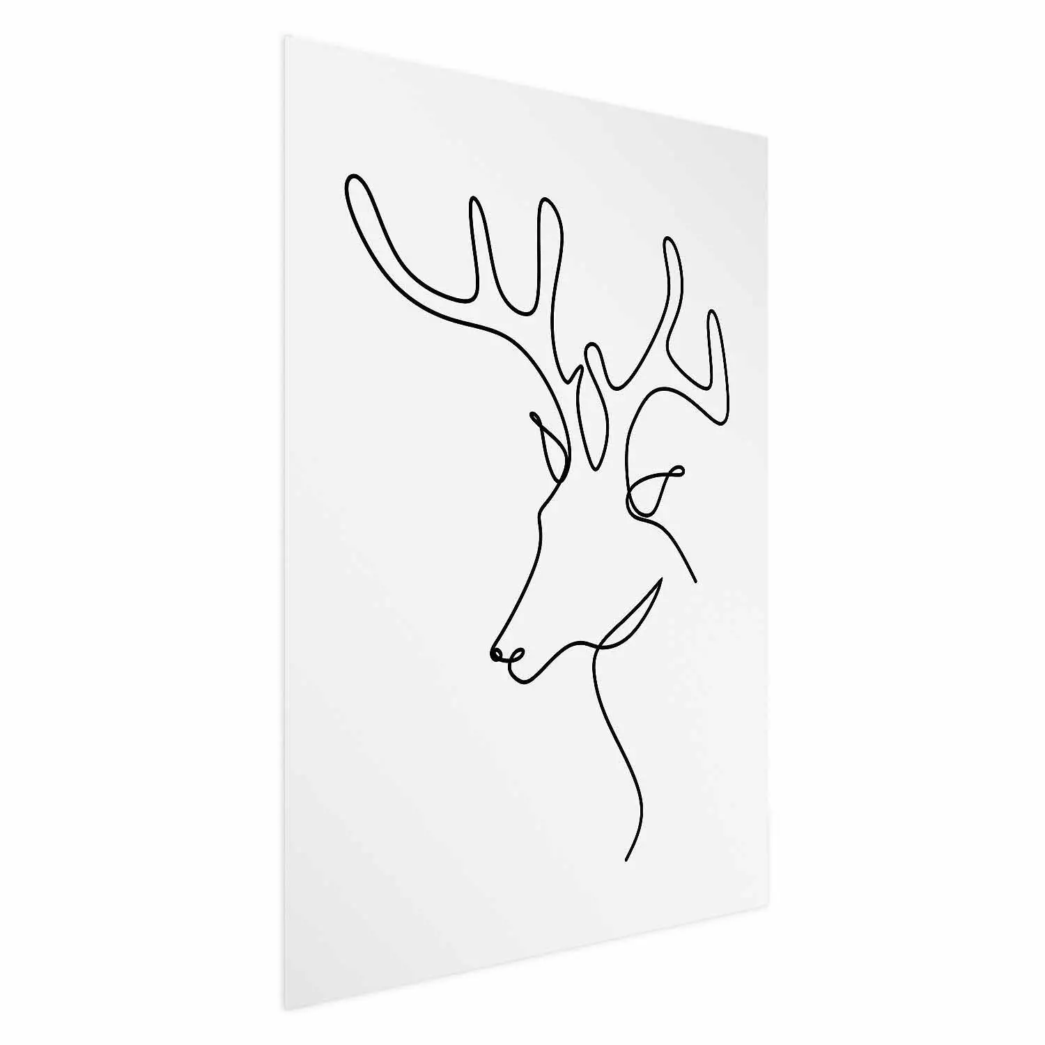 Poster Thoughtful Deer - black line art of a deer on a solid light background