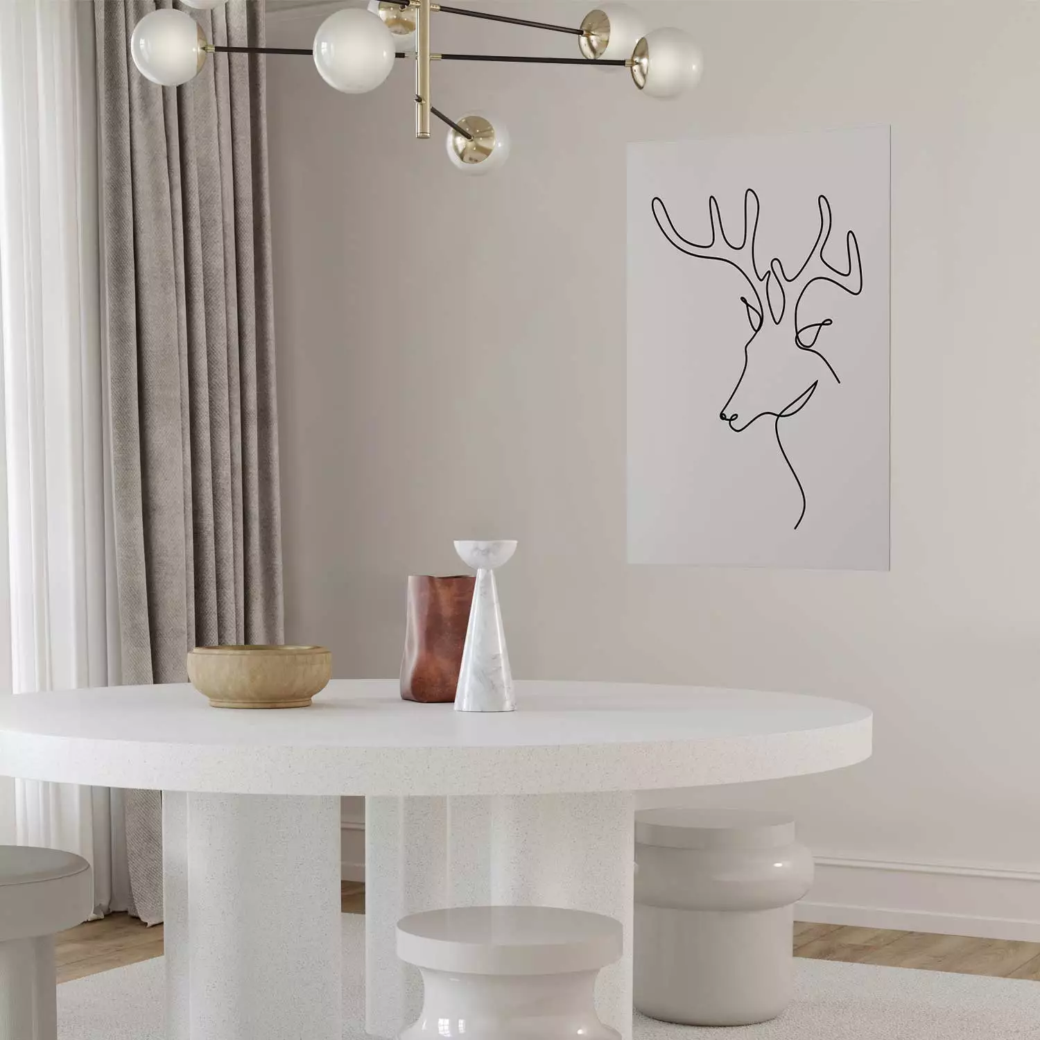 Poster Thoughtful Deer - black line art of a deer on a solid light background