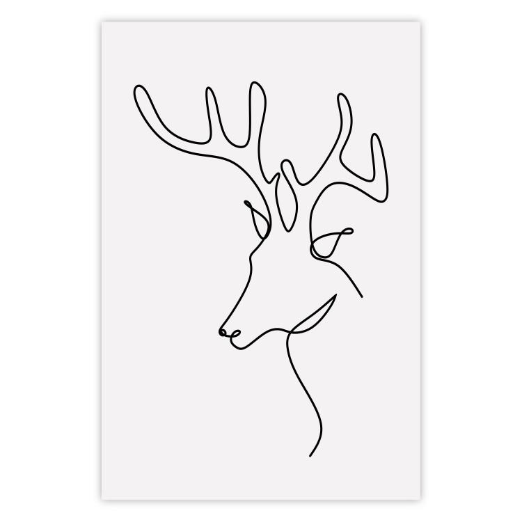 Poster Thoughtful Deer - black line art of a deer on a solid light background