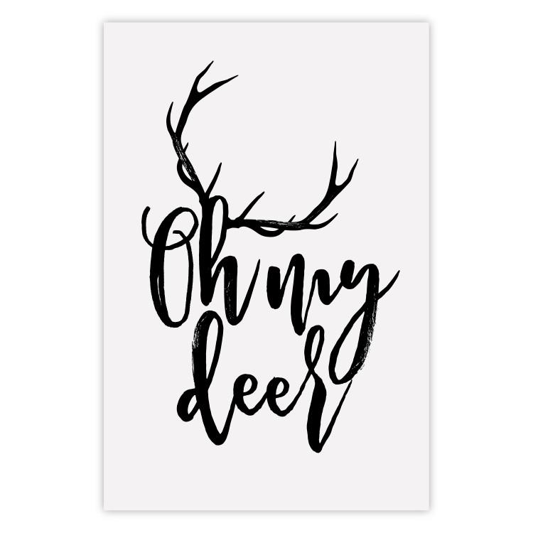 Poster Oh My Deer - deer antlers with English text on a light gray background