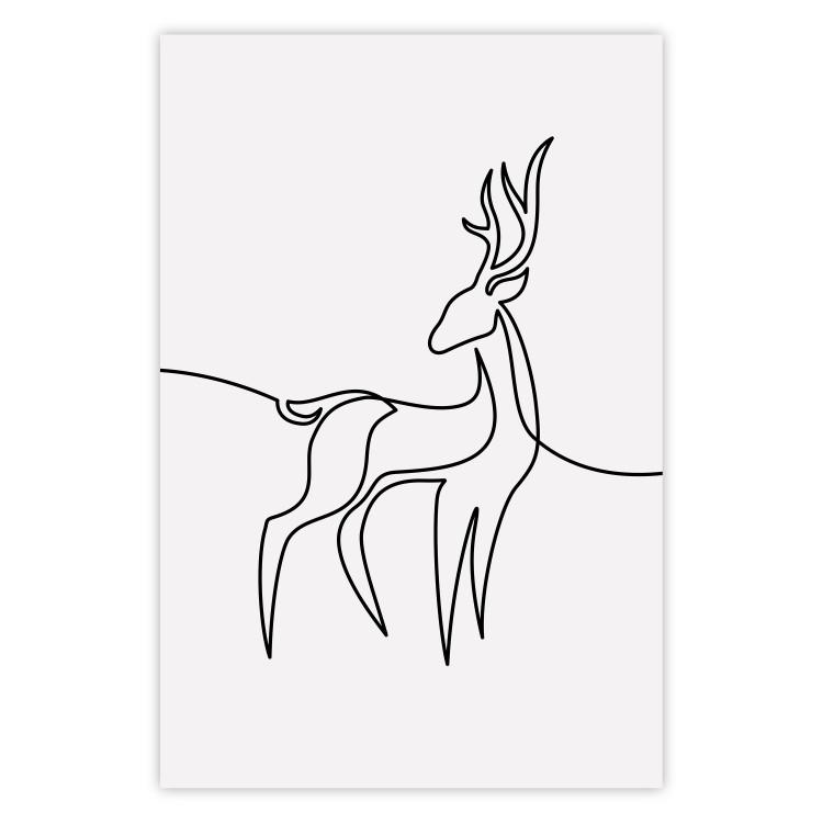 Poster Inquisitive Fawn - abstract line art of a deer on a light gray background