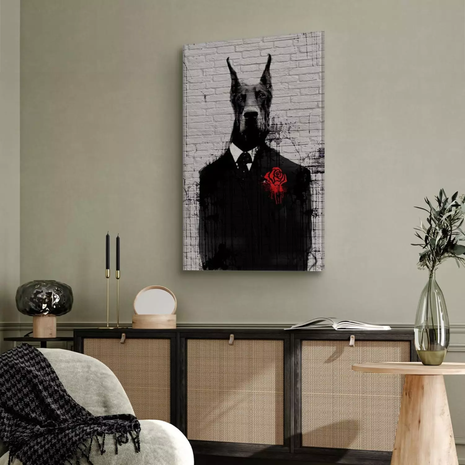 Canvas Art Print Doberman in a Suit Vertical - abstract animal