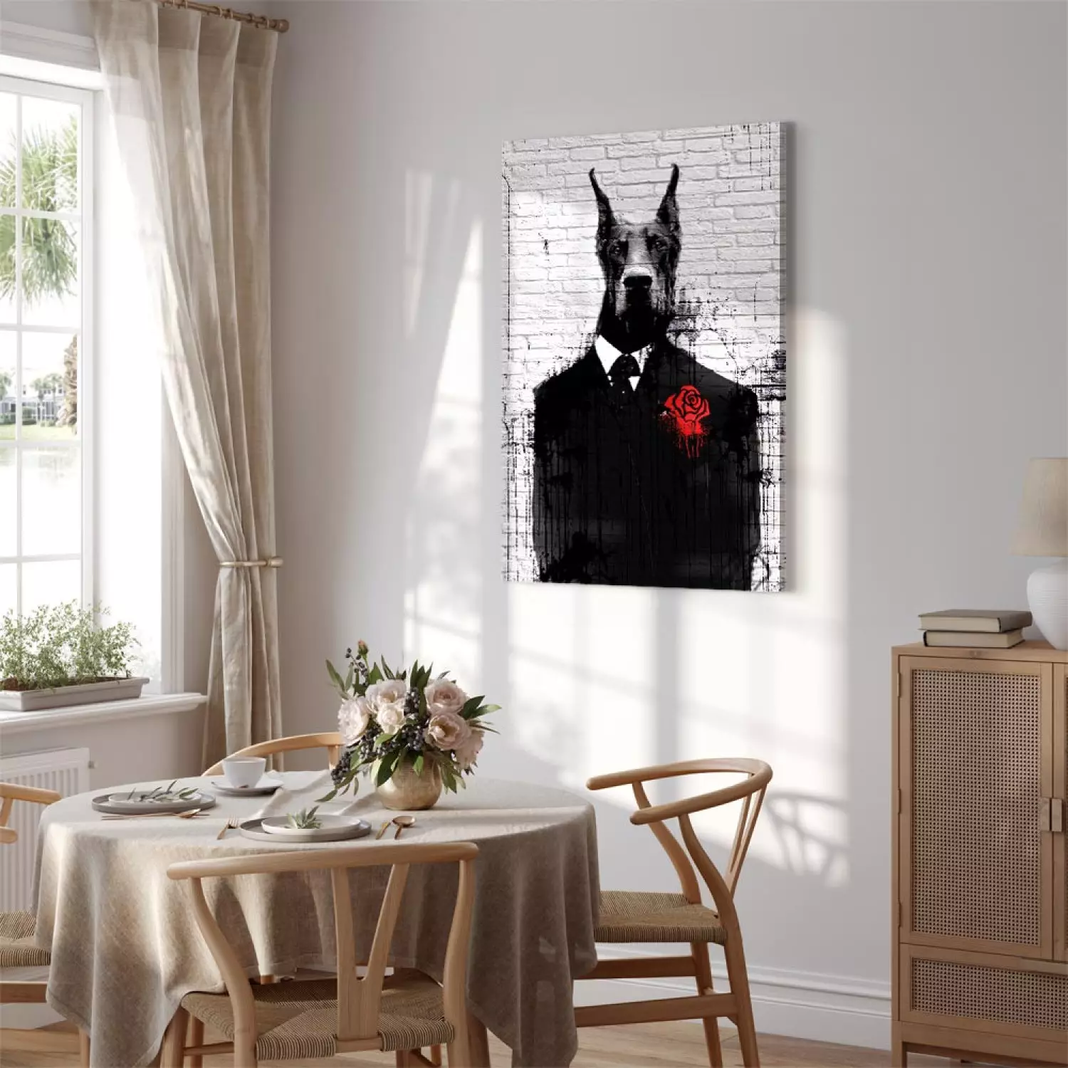 Canvas Art Print Doberman in a Suit Vertical - abstract animal