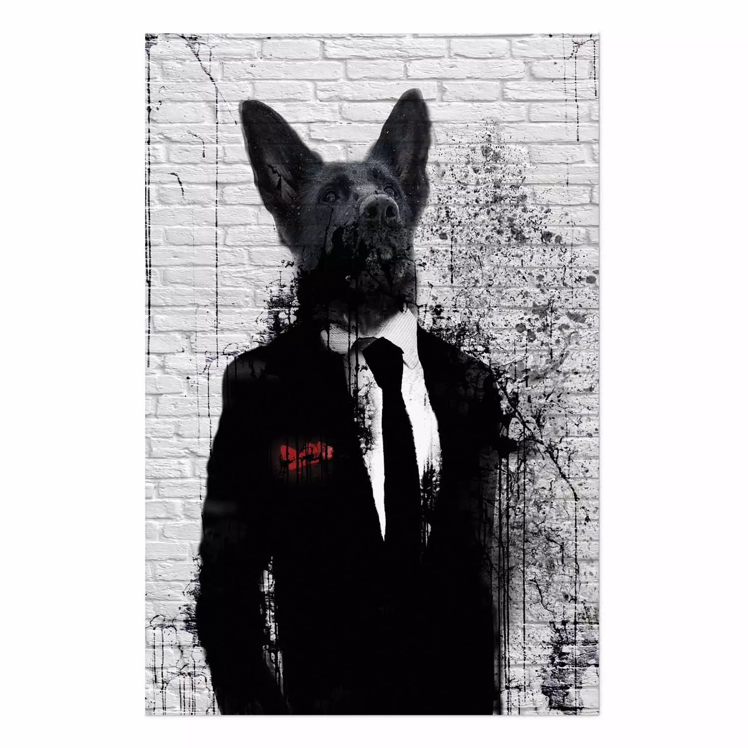 Wall Poster Businessman Dog - a fanciful animal in a suit on a brick wall
