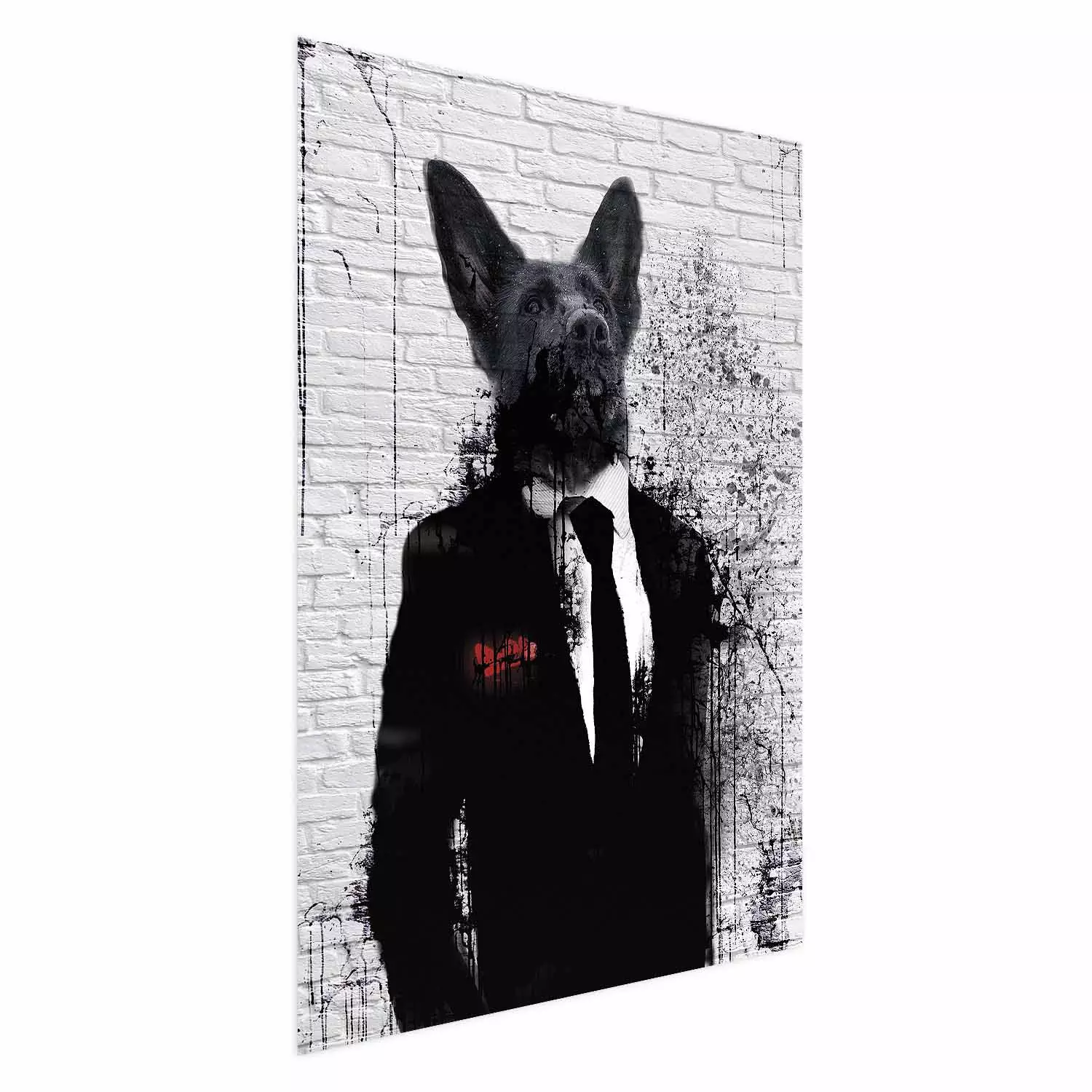 Wall Poster Businessman Dog - a fanciful animal in a suit on a brick wall