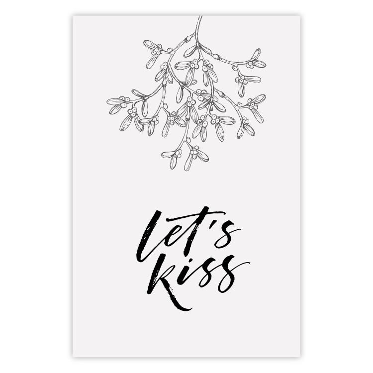 Poster Let's Kiss - plant motif and black English text on a light background