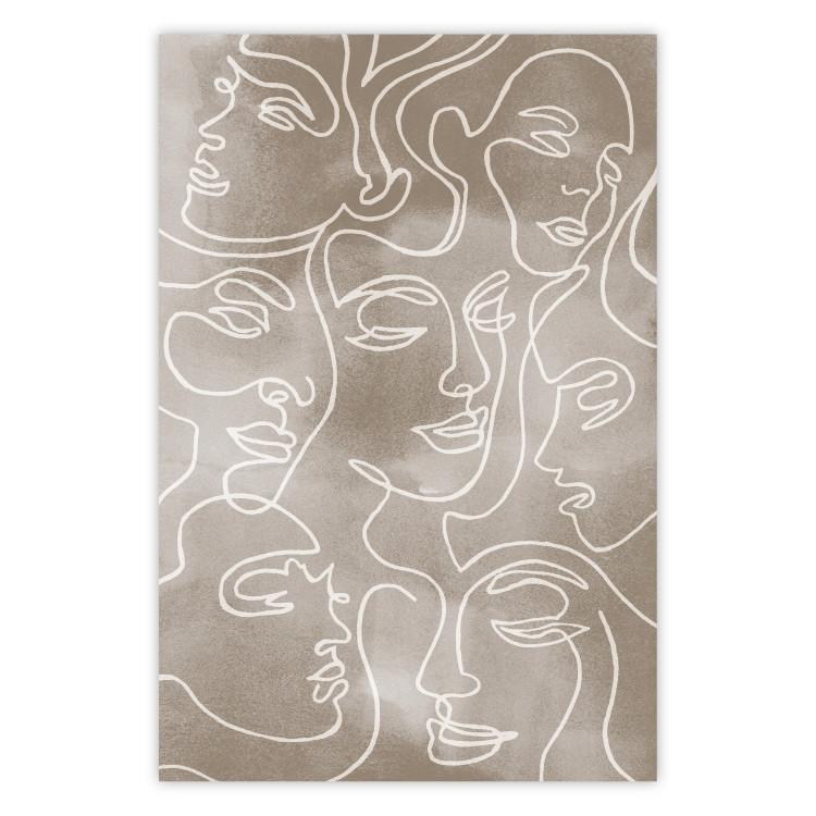 Poster Unity in Diversity - abstract line art of figures on a beige background
