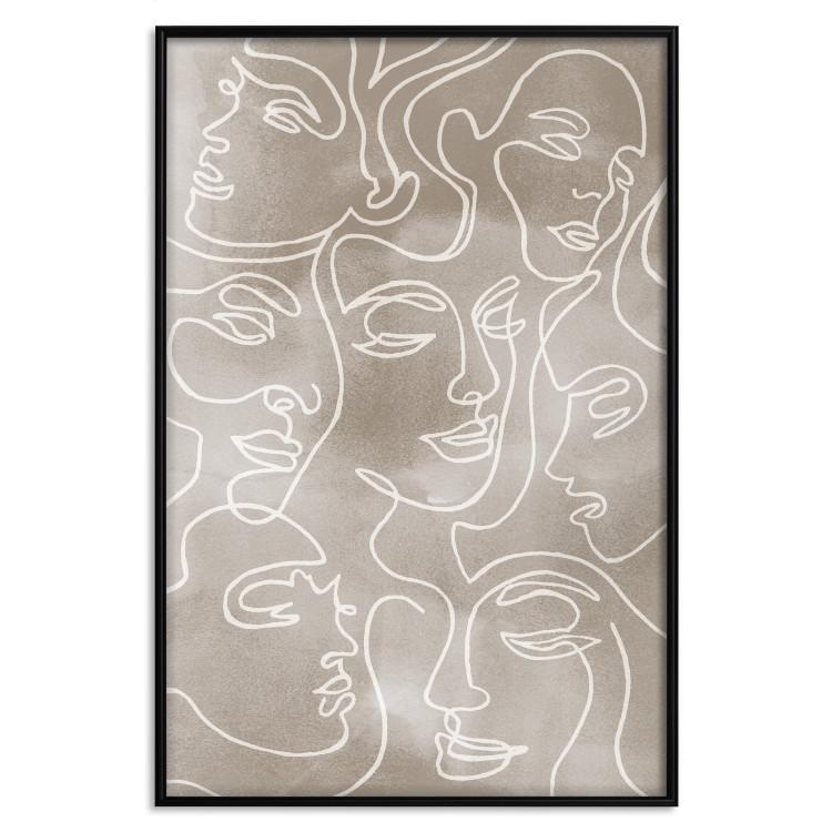 Poster Unity in Diversity - abstract line art of figures on a beige background