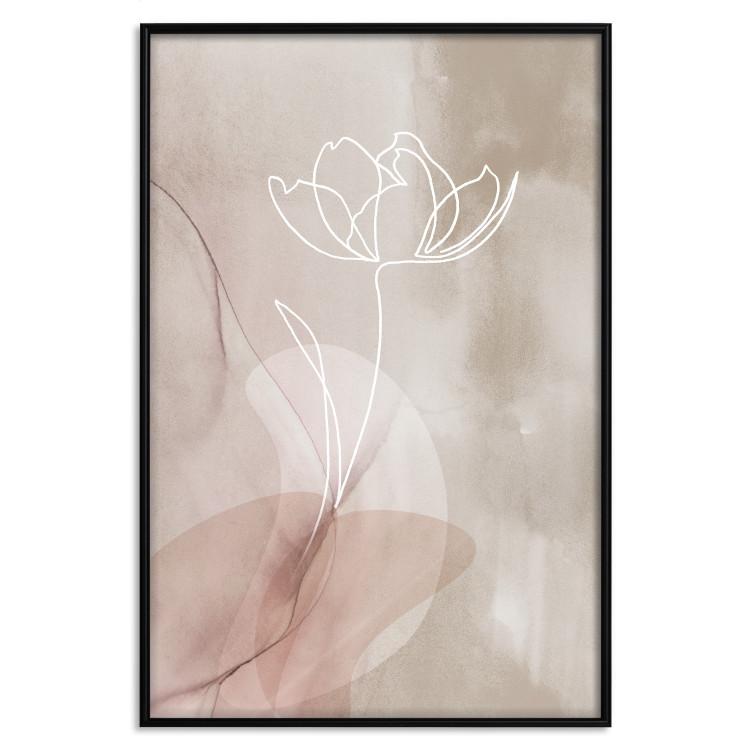 Poster Expanded Trace - white line art of a plant on an abstract beige background