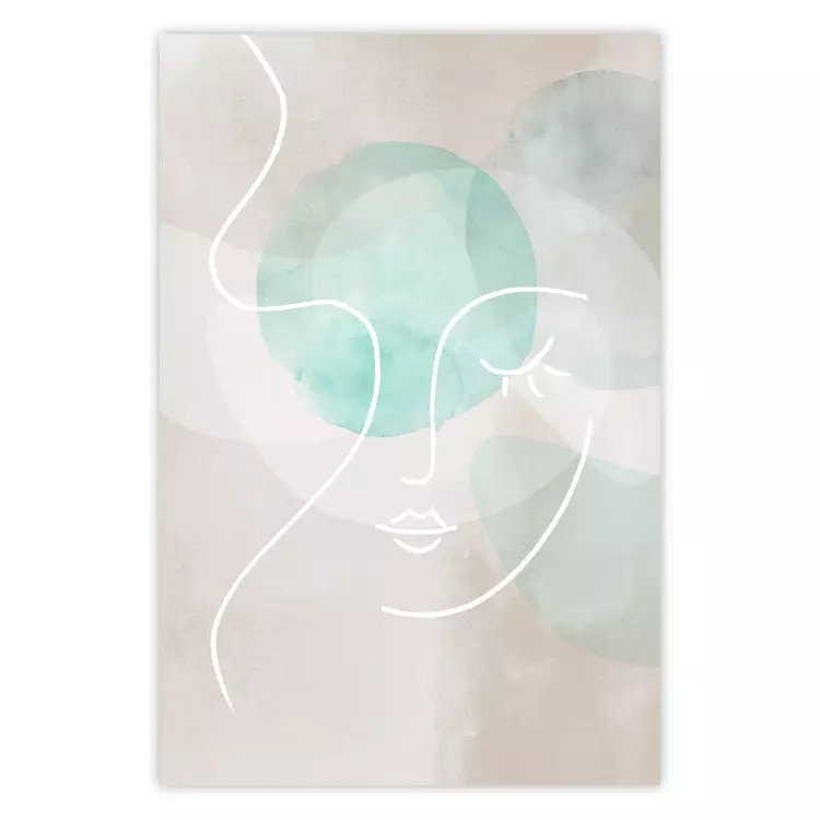 Poster Flirtatious Wink - abstract line art of a face on a pastel background