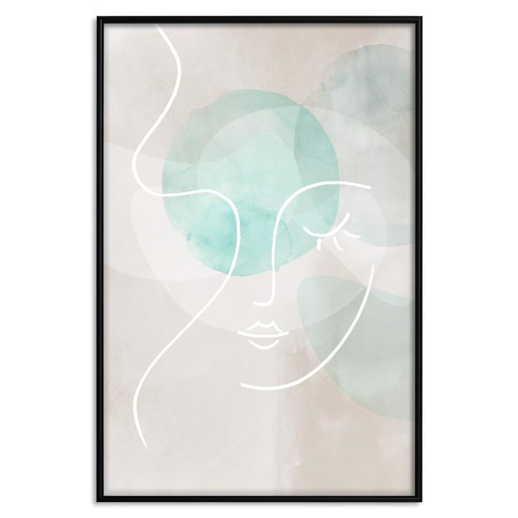 Poster Flirtatious Wink - abstract line art of a face on a pastel background