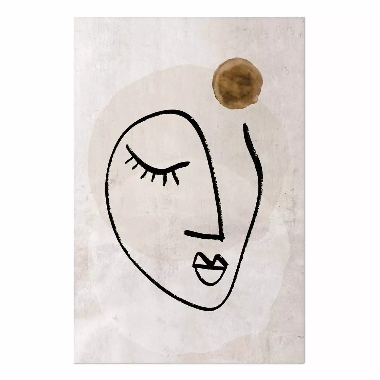 Wall Poster Romantic Thought - abstract black line art of a face on a beige background