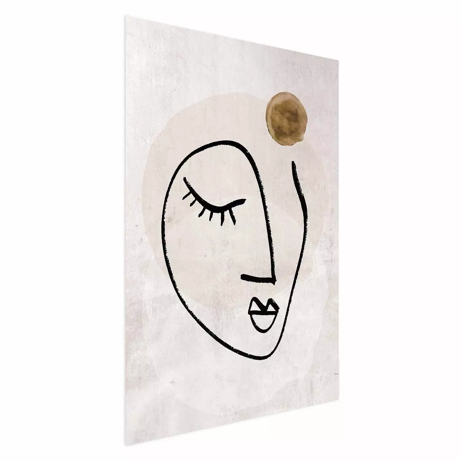 Wall Poster Romantic Thought - abstract black line art of a face on a beige background