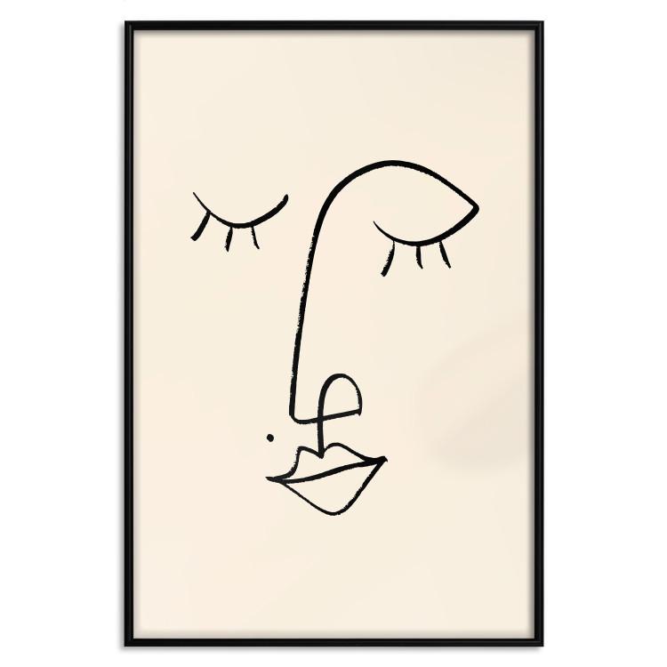 Poster Playful Beauty Mark - line art of a face on a light abstract background