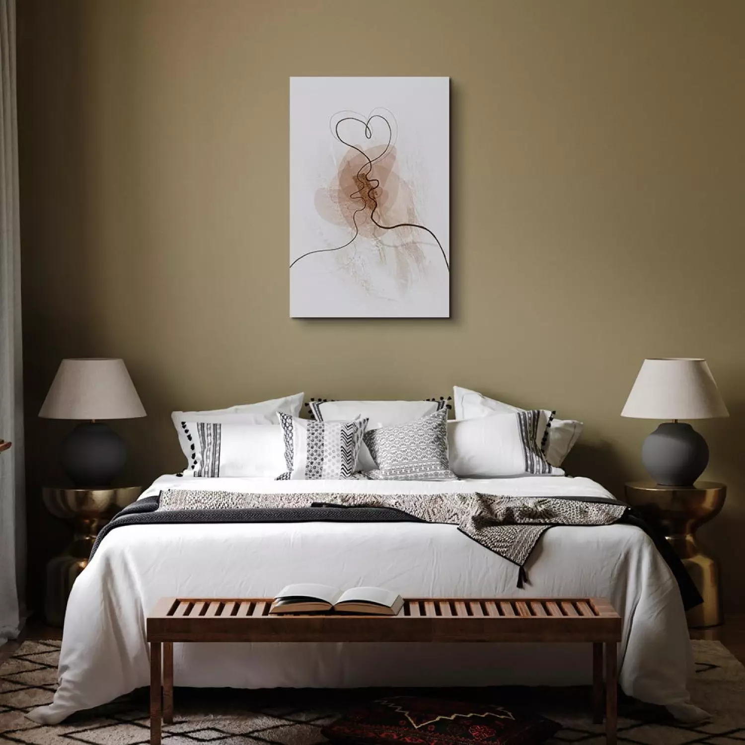 Canvas Art Print Shared Desire Vertical - line art with a boho vibe