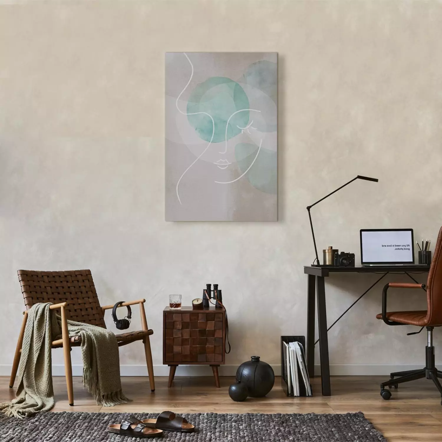 Canvas Flirtatious Wink Vertical - pastel woman line art
