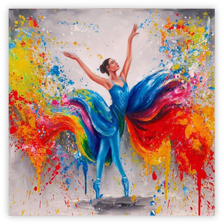Poster Colorful Ballerina - woman in a colorful dress on a gray background