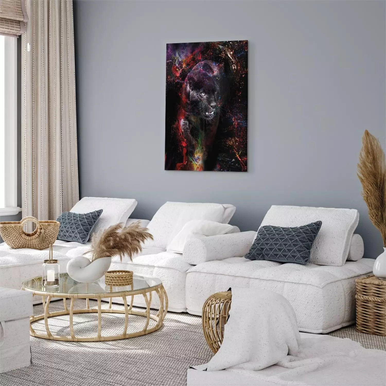 Canvas Print Black Jaguar Vertical - abstract colorful animal