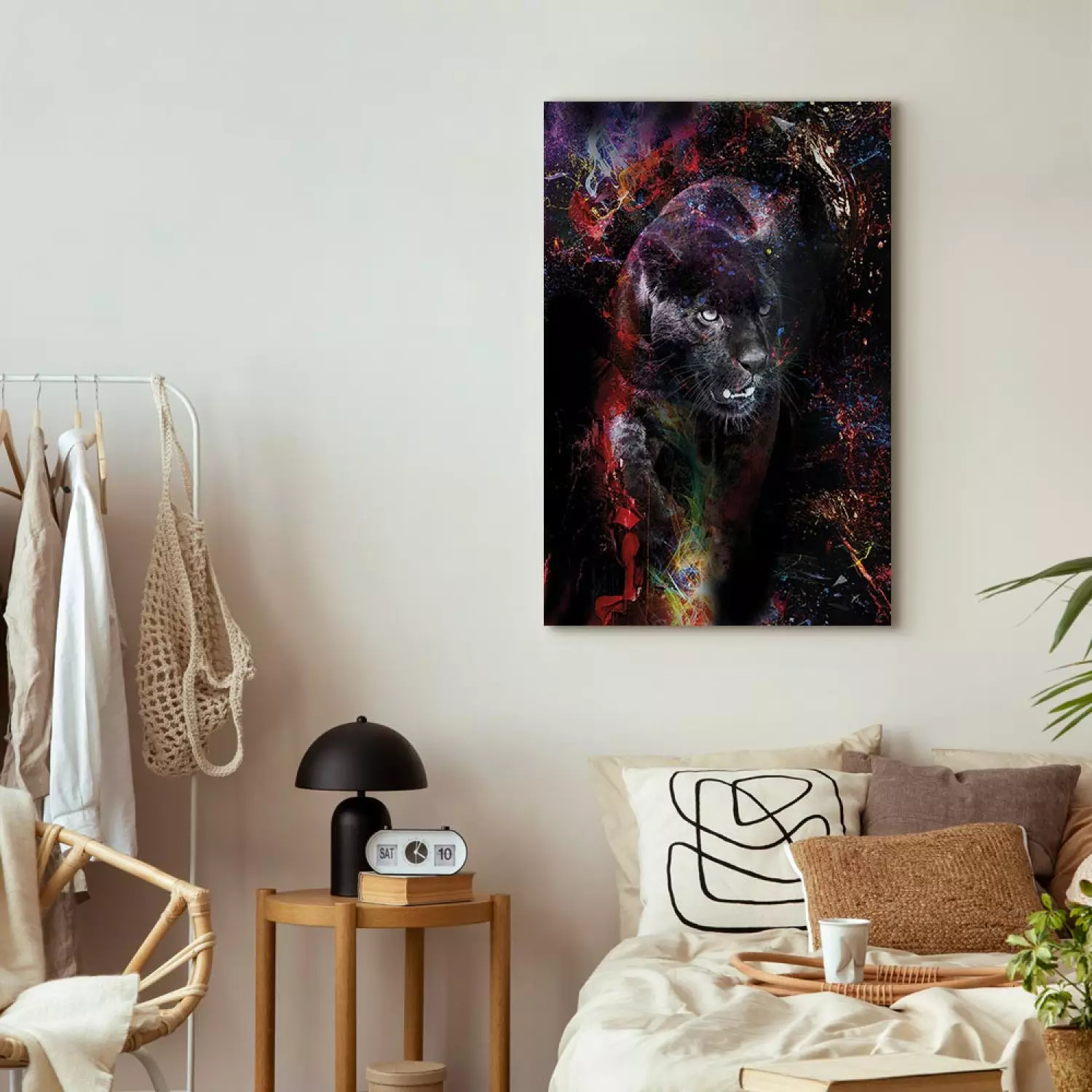 Canvas Print Black Jaguar Vertical - abstract colorful animal