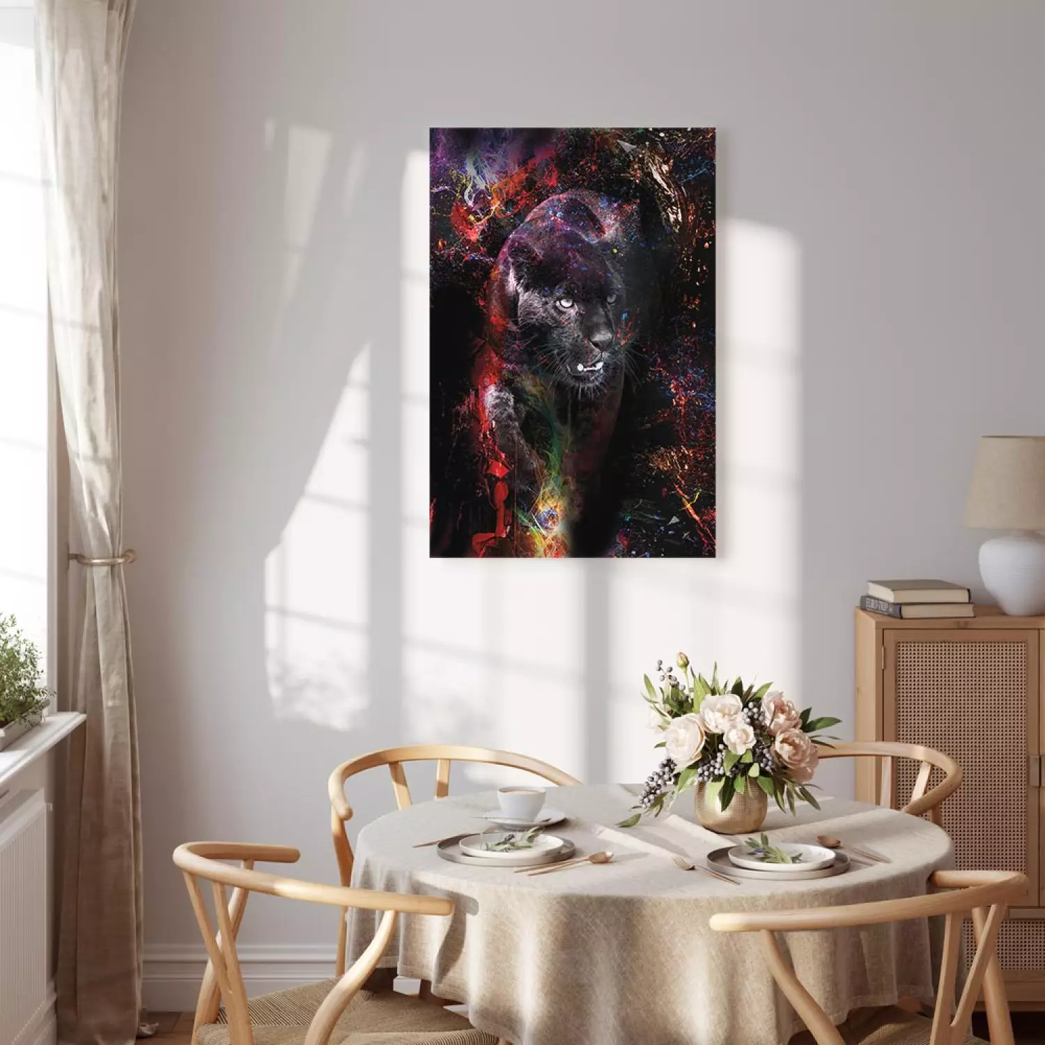 Canvas Print Black Jaguar Vertical - abstract colorful animal