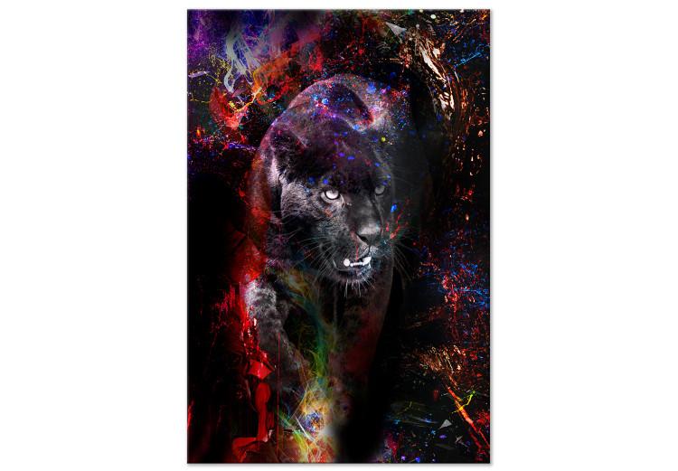 Canvas Black Jaguar (1-piece) Vertical - abstract colorful animal