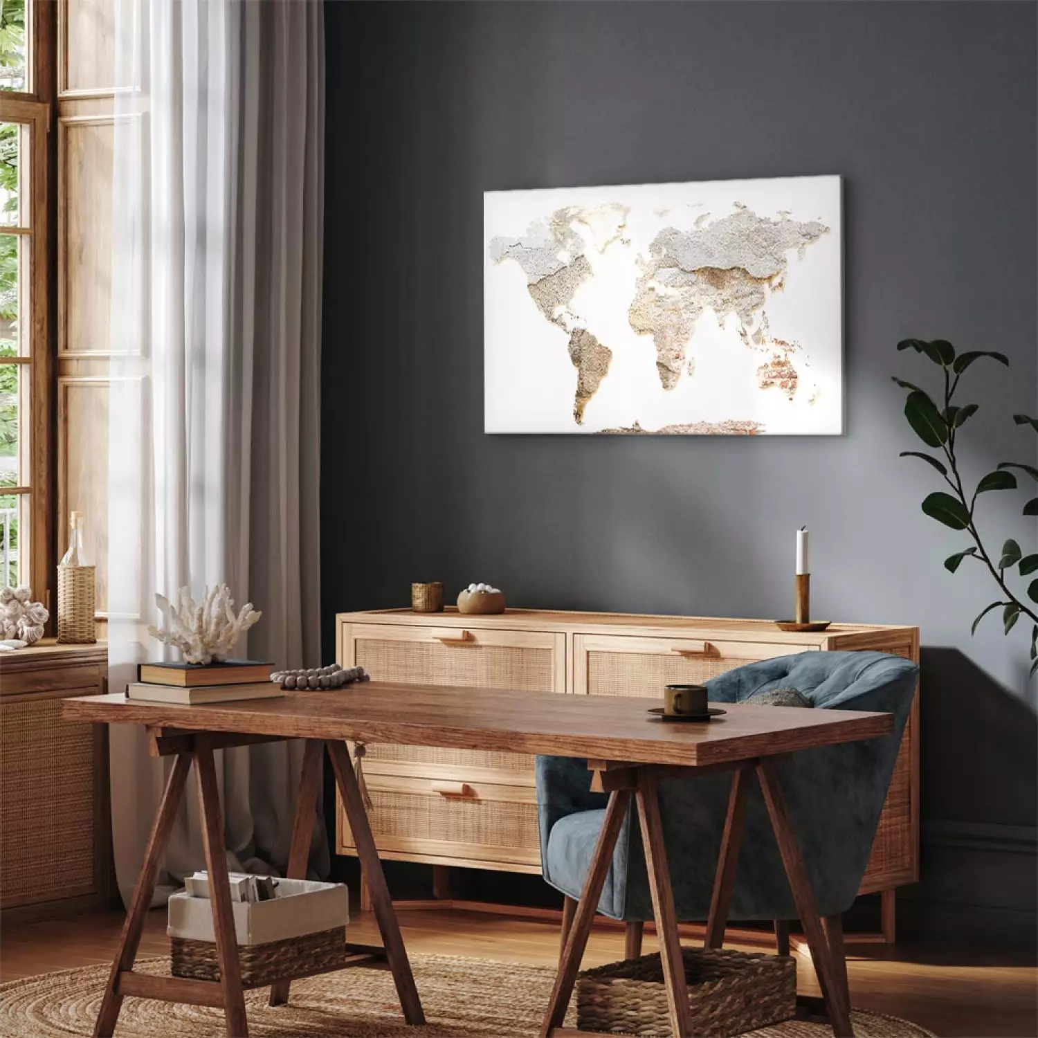 Canvas Print Raw World Vertical - world map in wall texture