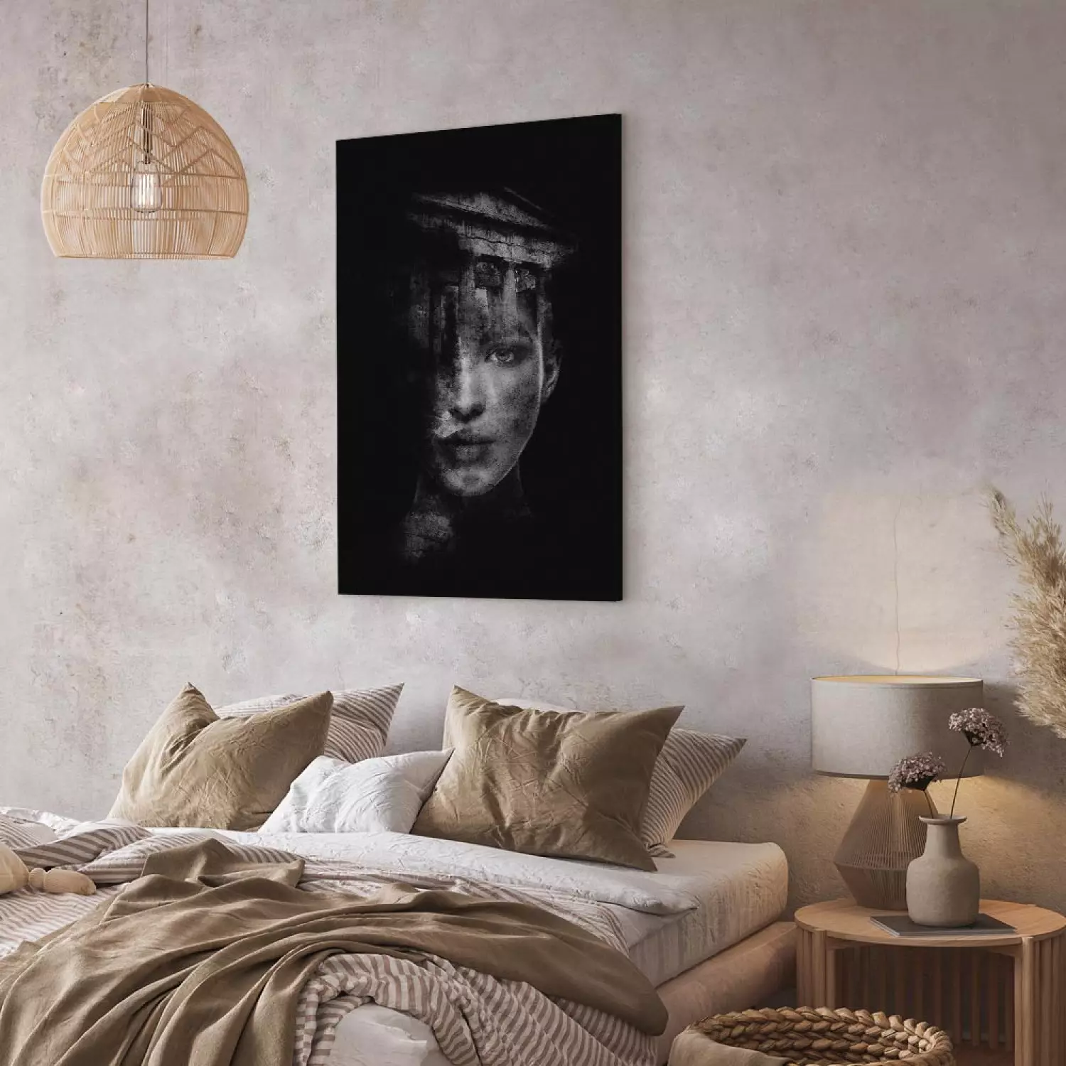 Canvas Painting Feminine Architecture (1-piece) Vertical - gray portrait of  a woman - bimago