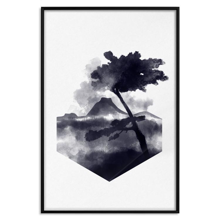 Poster High Mountain - black and white landscape of a tree in apparent wind