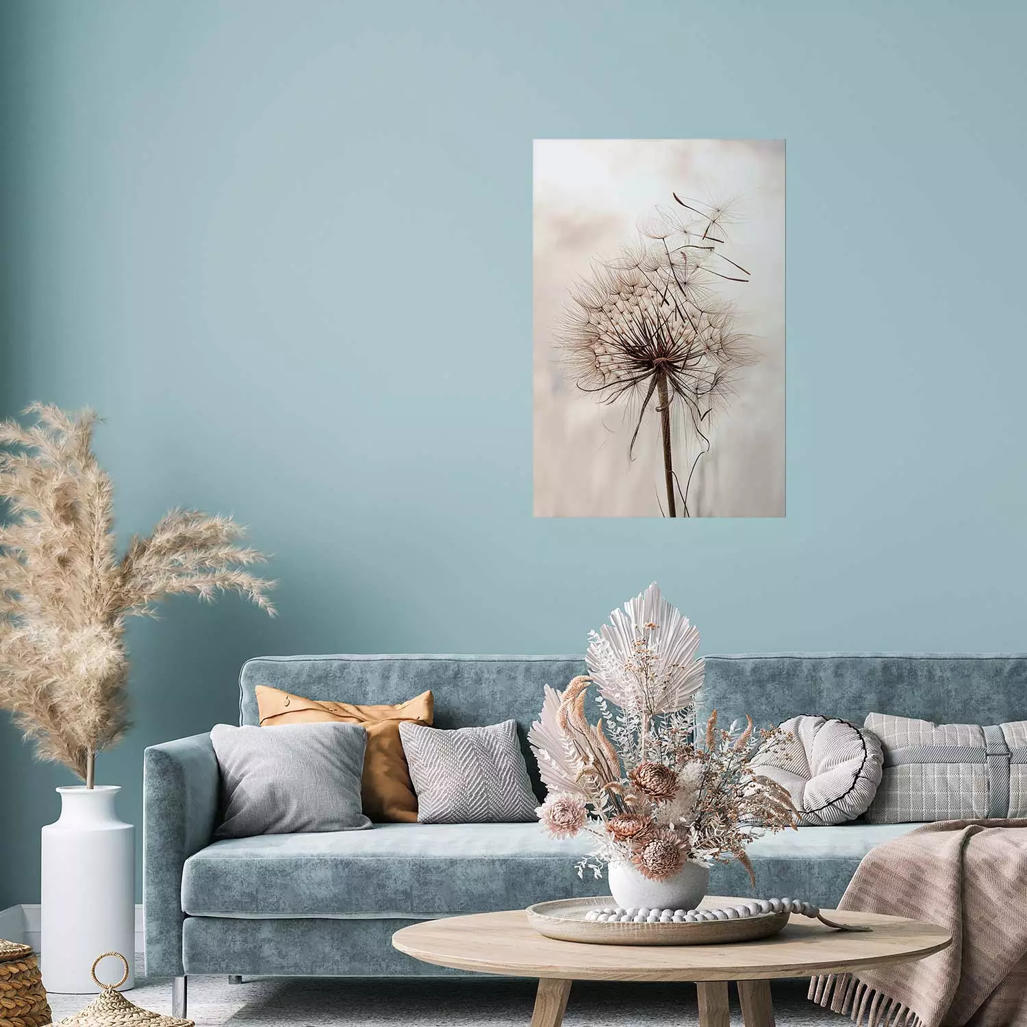 Wall Poster Magnetic Breeze - dandelion flower in the wind in sepia colors