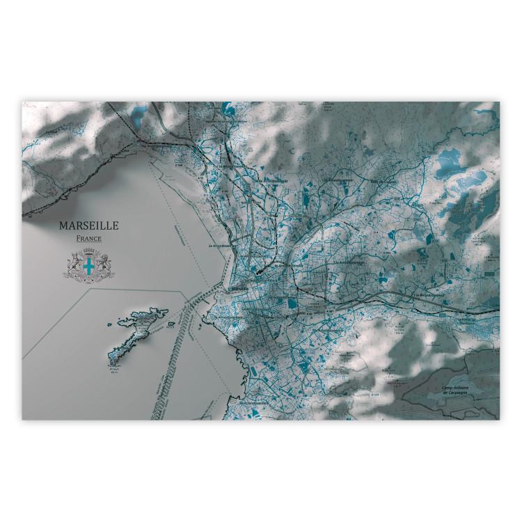 Poster Blue Marseille - map with blue streets and visible mountains