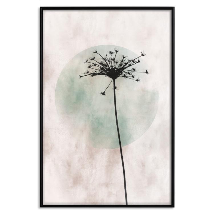 Poster Autumn Evening - black dandelion flower on a light background with a large circle