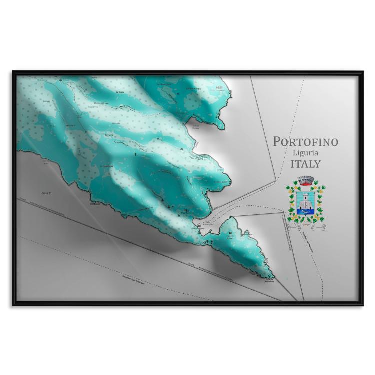 Poster Portofino and Surroundings - map of the coast of Italy with a blue continent